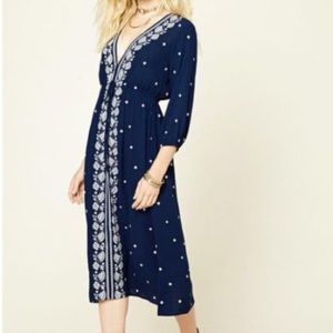 Boho Blue & White Maxi Dress, size Medium